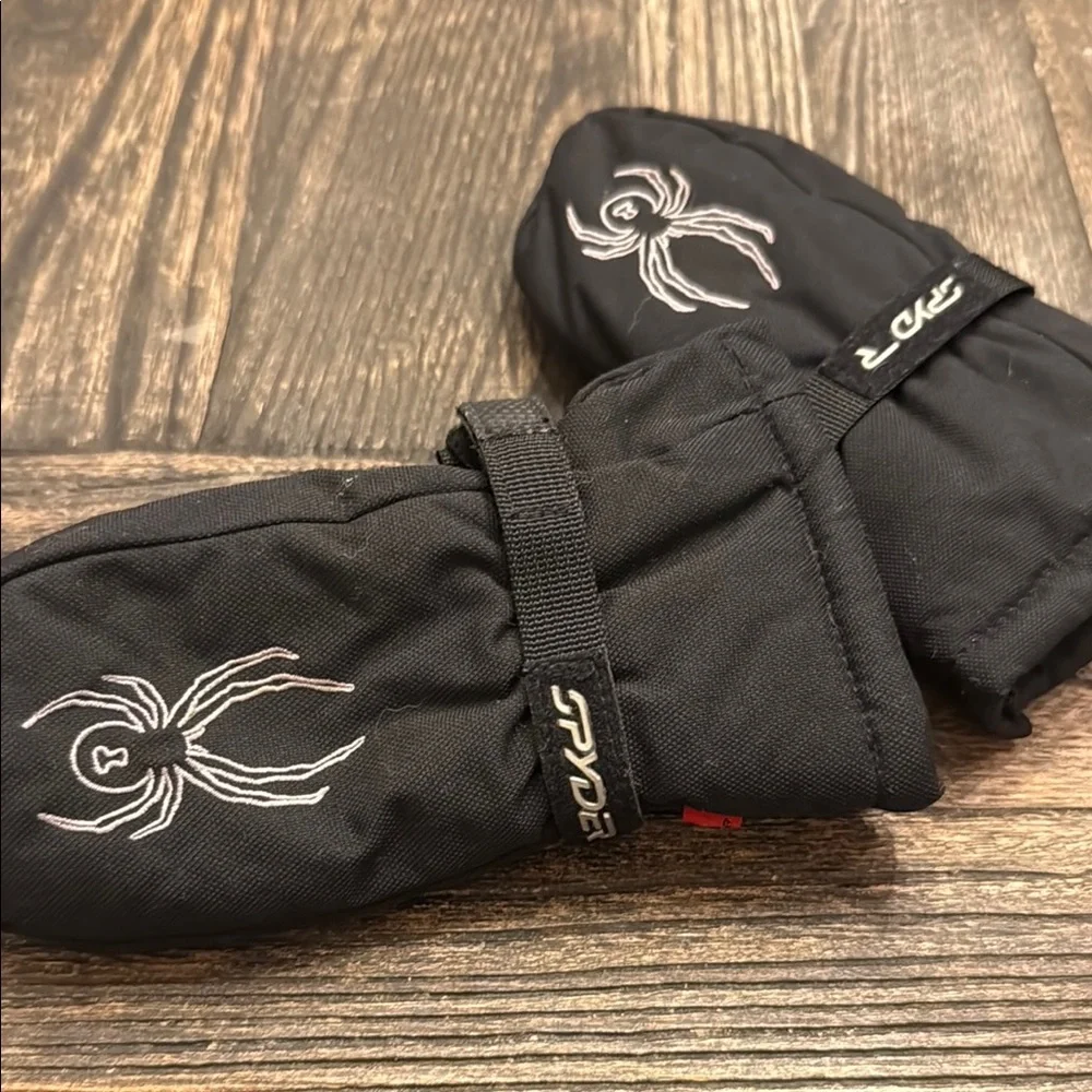 Spyder Black Mittens with White Spider Logo size 12-24 months